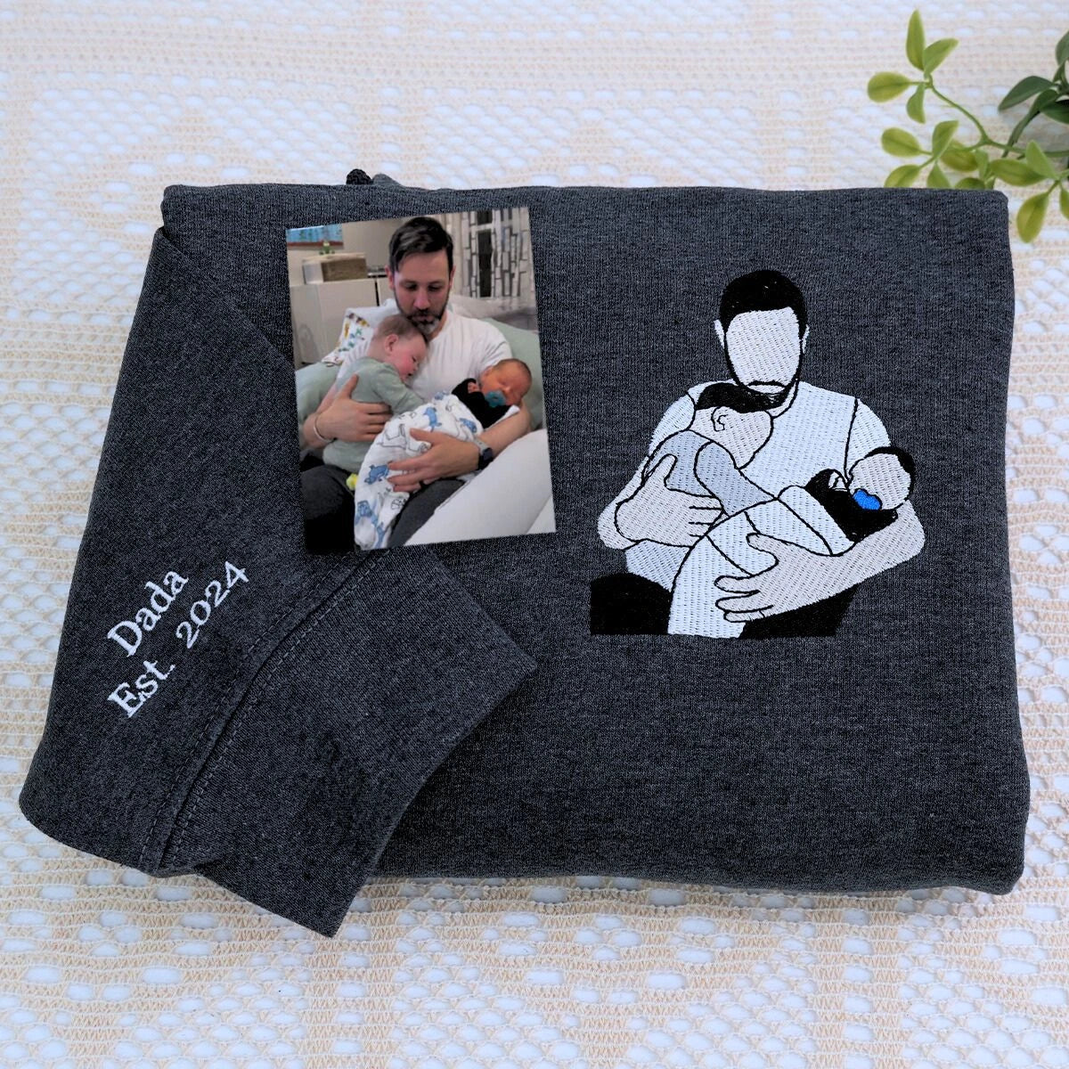 Charcoal Dad Sweatshirt with EST. 2024 embroidery, a meaning and cozy gift for dada