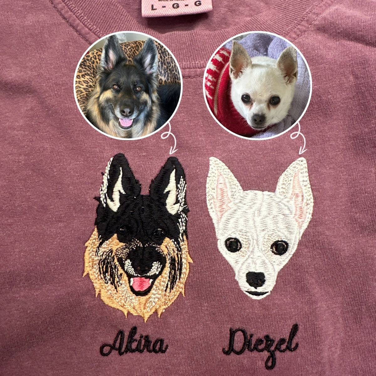 Custom German Shepherd Portrait T-Shirt for Dog Lover - Embroidered Pet Photo Full Color Pullover & Name - Dog Parent Gift