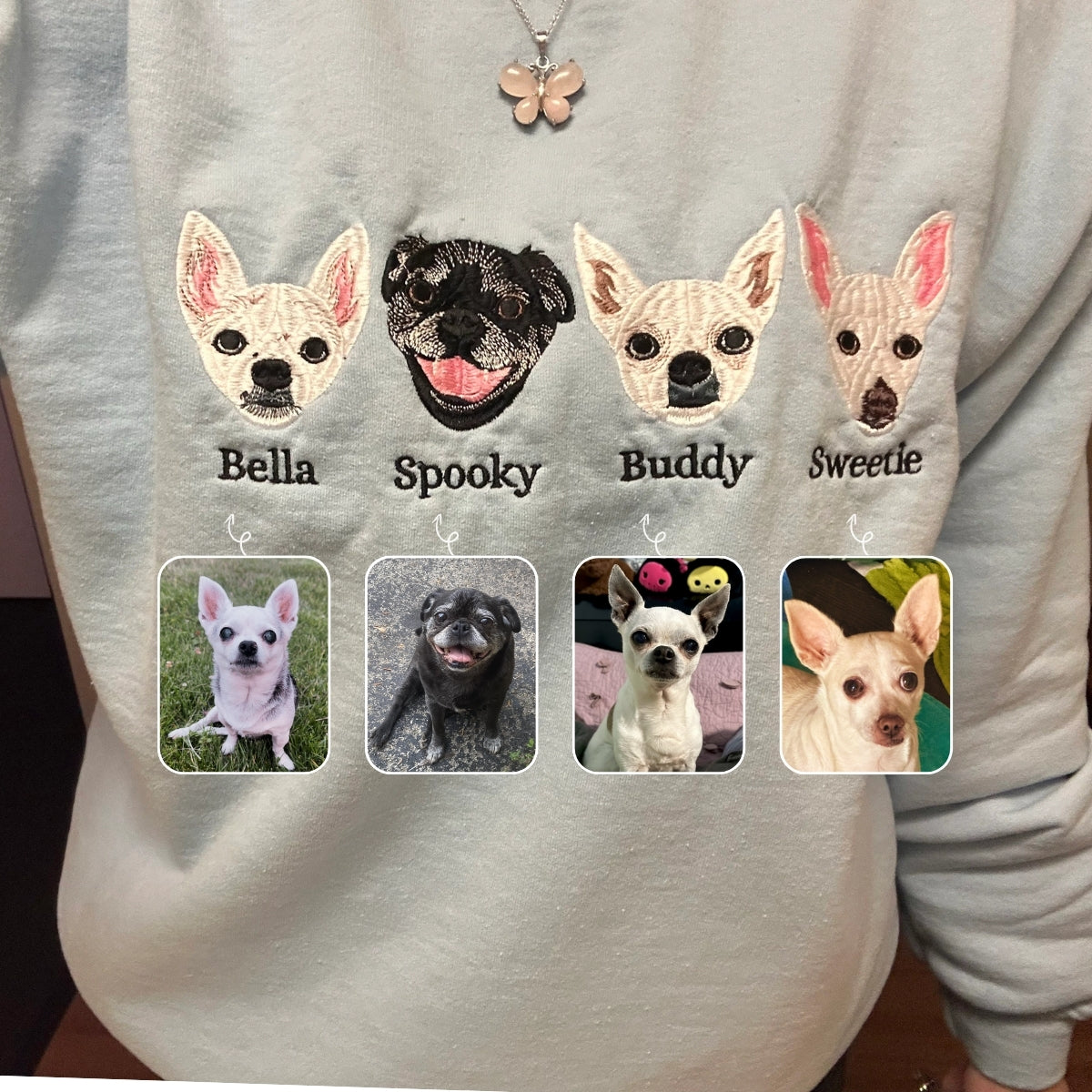 Pug Sweatshirt or Hoodie, Custom Embroidered Gift with Picture Name