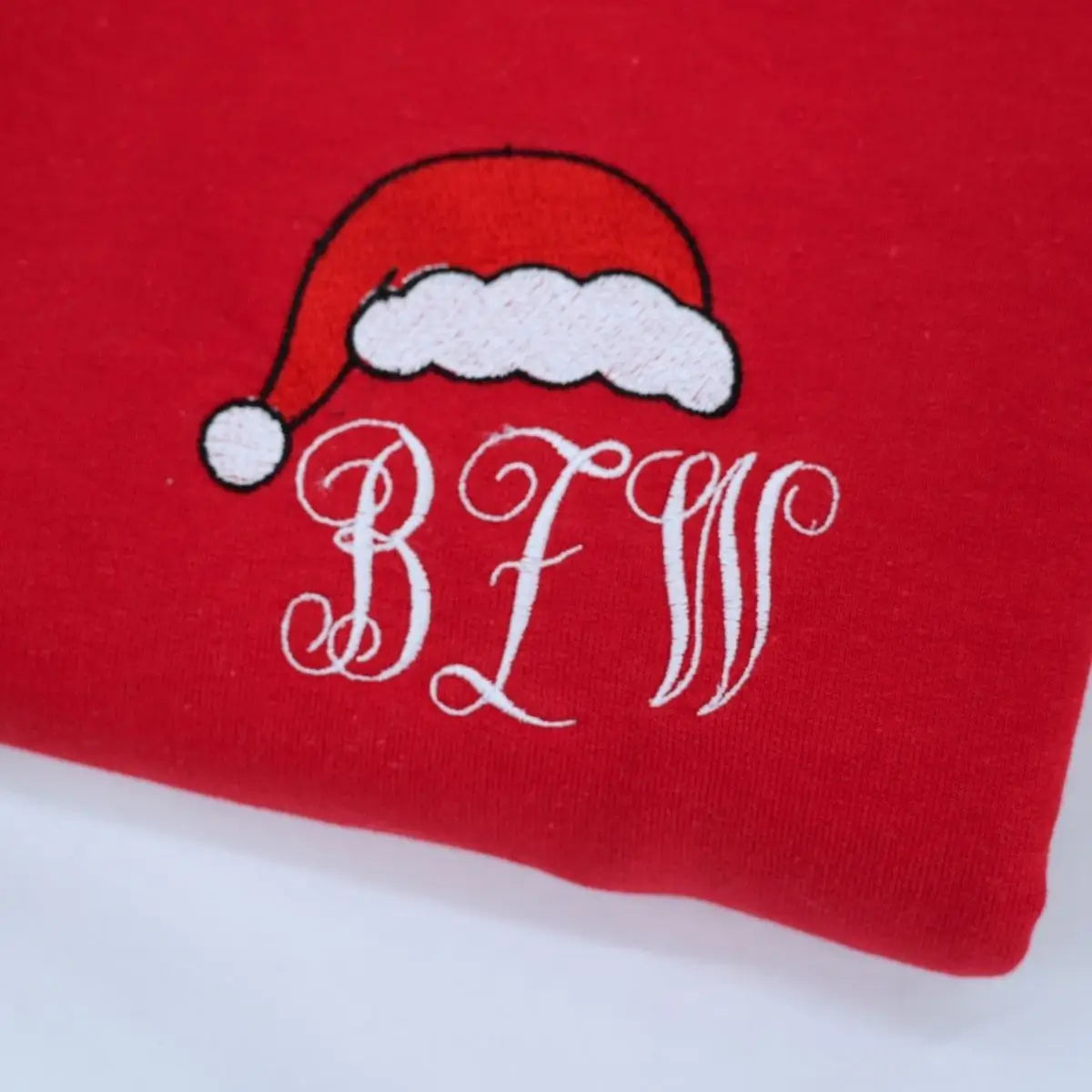 Custom Christmas Monogram Text with Santa Hat Sweatshirt or Hoodie, Embroidered Christmas Gift