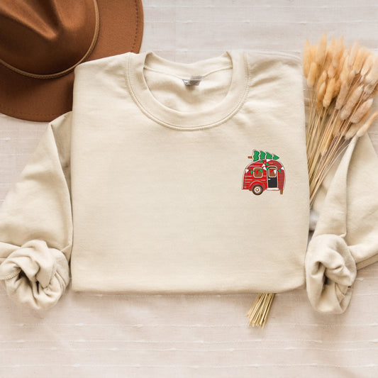 Christmas Camping Sweatshirt Embroidered, Merry Camping Christmas RV Crewneck or Hoodie