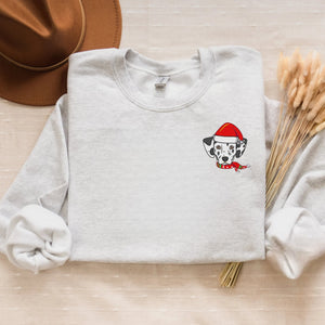 Christmas Dalmatian Sweatshirt Embroidered, Dalmatian Dog Santa Crewneck or Hoodie for Dalmatian Mom
