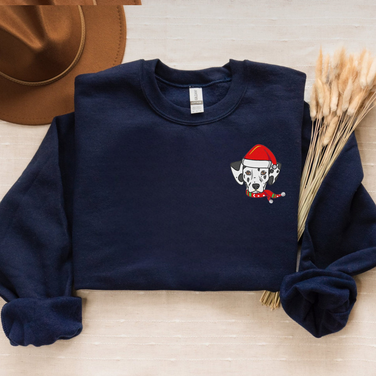 Christmas Dalmatian Sweatshirt Embroidered, Dalmatian Dog Santa Crewneck or Hoodie for Dalmatian Mom