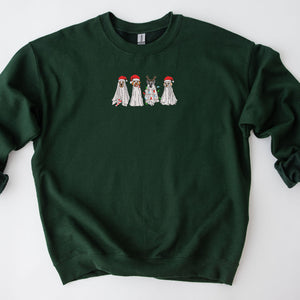 Ghost Dog Spooky Season Christmas Sweatshirt Embroidered Crewneck or Hoodie