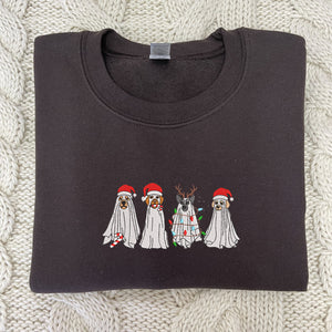 Ghost Dog Spooky Season Christmas Sweatshirt Embroidered Crewneck or Hoodie