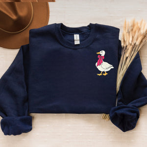 Embroidered Christmas Goose Sweatshirt, Cute Duck Winter Crewneck or Hoodie