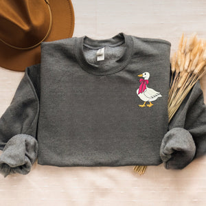 Embroidered Christmas Goose Sweatshirt, Cute Duck Winter Crewneck or Hoodie