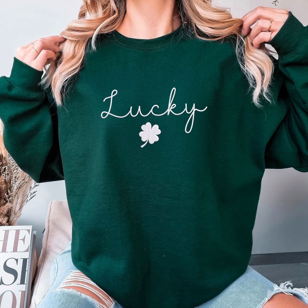 Clover Sweatshirt or Hoodie, Custom Embroidered Gift for Saint Patrick's Day