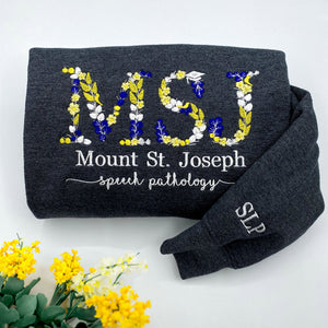 Custom Embroidered Flower Letter Sweatshirt with Name of University