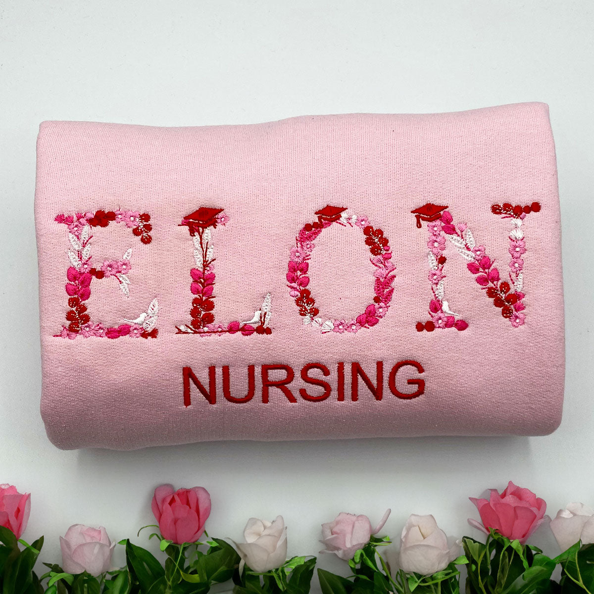 Custom Embroidered Flower Letter Sweatshirt with Name of University