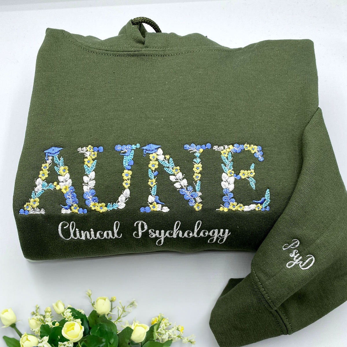 Embroidered Flower Sweatshirt Bloom in College Style