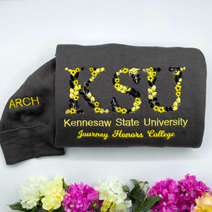 Custom Embroidered Flower Letter Sweatshirt with Name of University