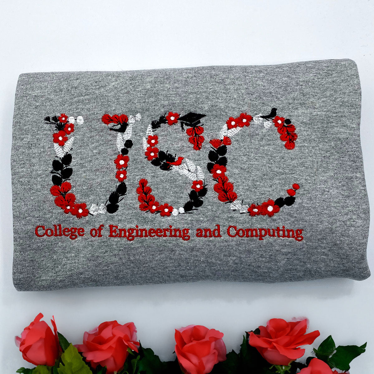 Custom Embroidered Flower Letter Sweatshirt with Name of University