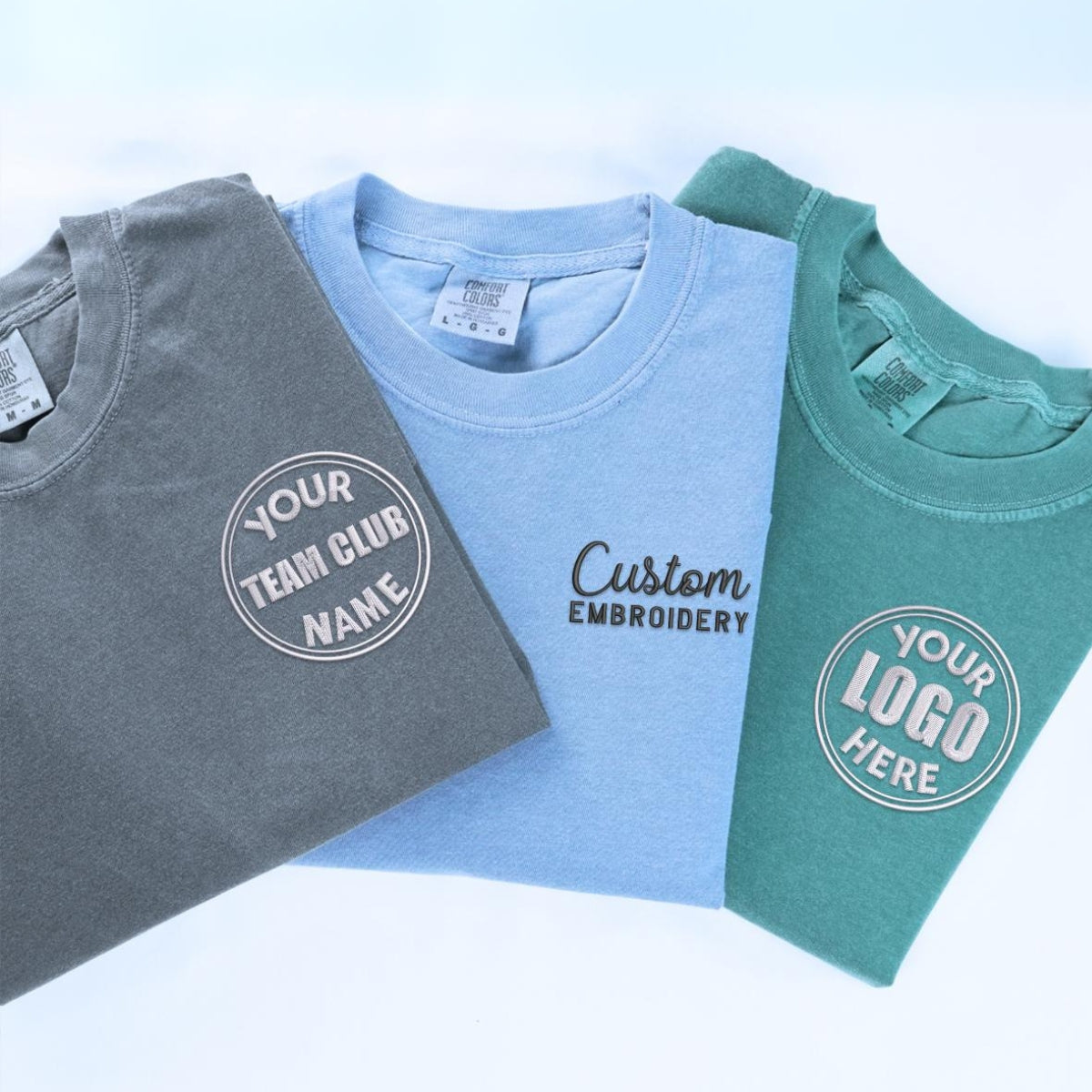 Comfort Color Custom Embroidered Text Logo T Shirts