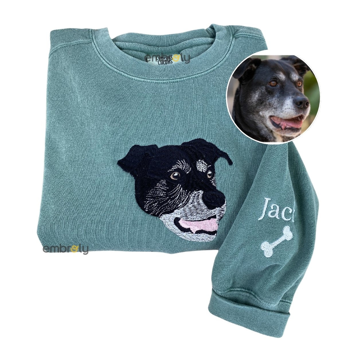 Comfort Color Personalized Dog Sweatshirts for Humans with Custom Embroidered Dog Face and Dog Name
