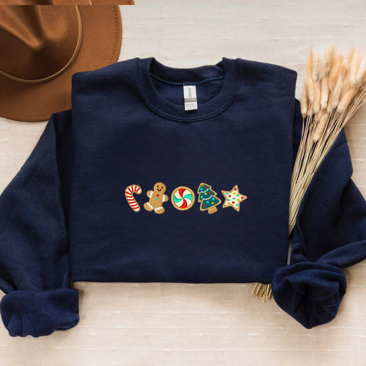 Embroidered Christmas Cookies Border Sweatshirt, Gingerbread Christmas Crewneck or Hoodie