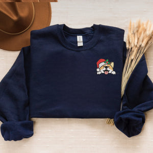 Embroidered Christmas Corgi Dog Sweatshirt, Corgi Santa Crewneck or Hoodie