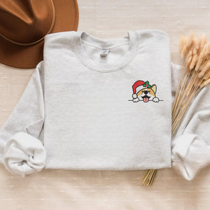 Embroidered Christmas Corgi Dog Sweatshirt, Corgi Santa Crewneck or Hoodie