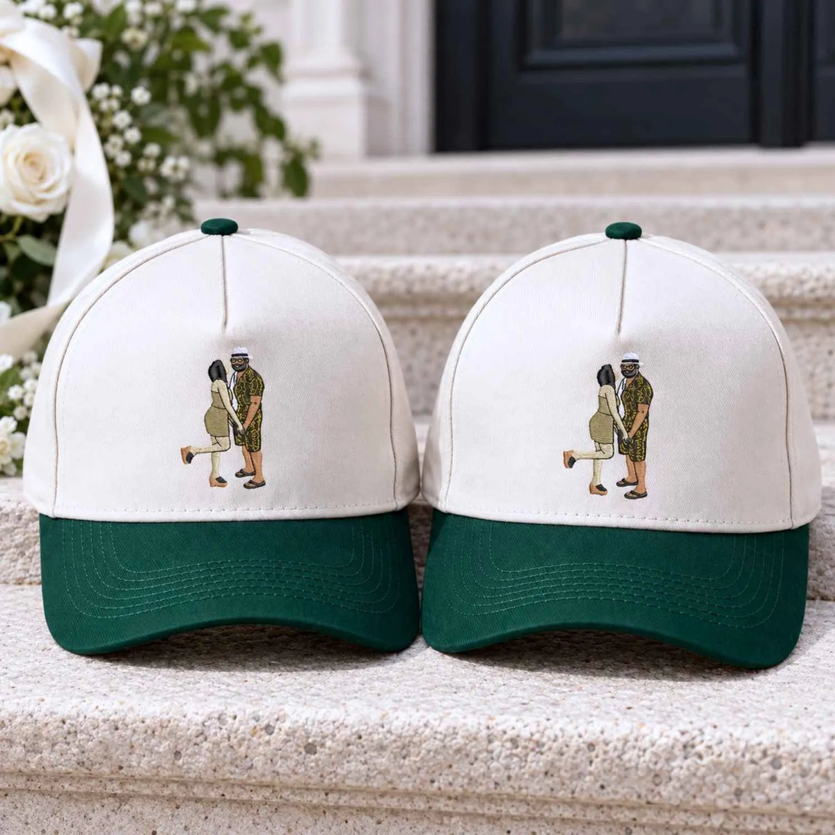 Custom Couple Line Art Snapback Hat - Embroidered Portrait from Photo Cap, Birthday Gifts for Husband
