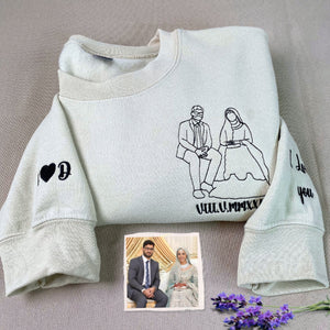 Personalized Unique Bridal Shower Gift for Daughter Sweatshirt with Embroidery Photo Text Icon on Sleeve