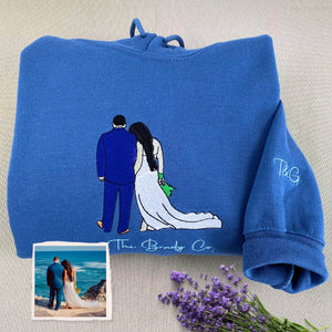 Personalized Unique Bridal Shower Gift for Daughter Sweatshirt with Embroidery Photo Text Icon on Sleeve