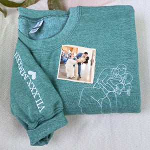 Custom Embroidered Photo Portrait Couple Hoodie or Sweatshirt, Personalized Gift for Him Her