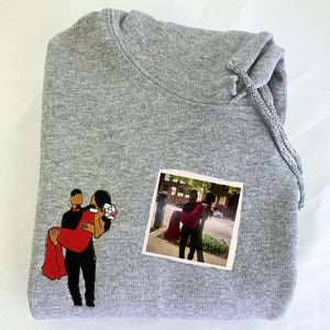 Personalized Unique Bridal Shower Gift for Daughter Sweatshirt with Embroidery Photo Text Icon on Sleeve