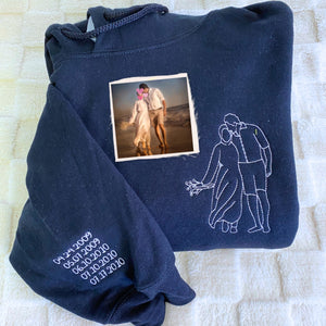 Custom Photo on Hoodie, Outline Photo Sweatshirt Embroidered