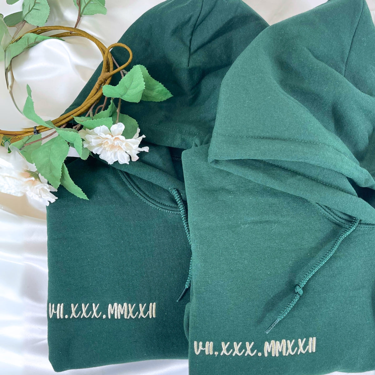 His and Hers Matching Hoodies Gift, Custom Embroidered Roman Numeral Sweatshirt, Hoodie Gift - Embroly