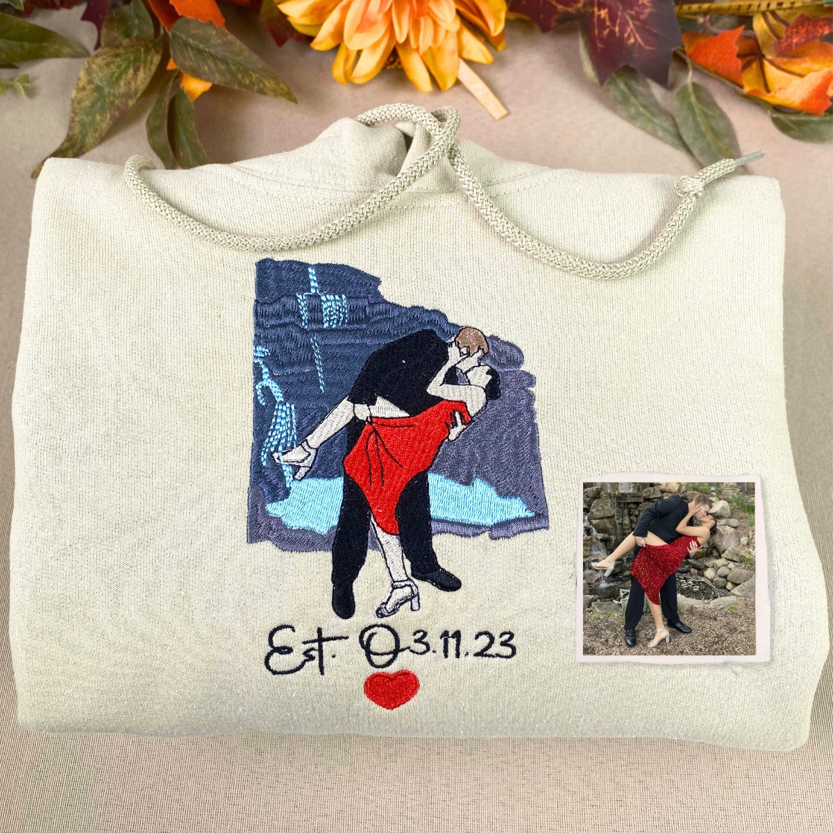 Personalized Unique Bridal Shower Gift for Daughter Sweatshirt with Embroidery Photo Text Icon on Sleeve