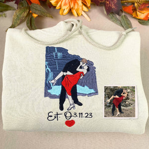 Personalized Unique Bridal Shower Gift for Daughter Sweatshirt with Embroidery Photo Text Icon on Sleeve