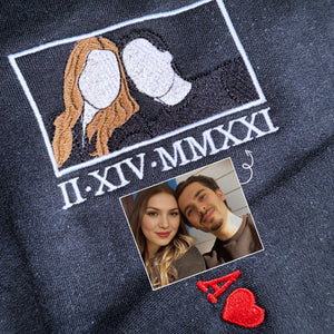 Personalized Unique Wedding Shower Gifts for Couples Sweatshirt with Embroidery Photo Date Text on Sleeve