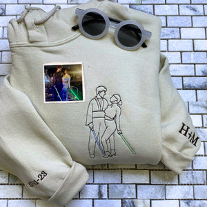 Custom Photo on Hoodie, Outline Photo Sweatshirt Embroidered