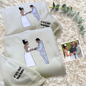 Personalized Unique Bridal Shower Gift for Daughter Sweatshirt with Embroidery Photo Text Icon on Sleeve