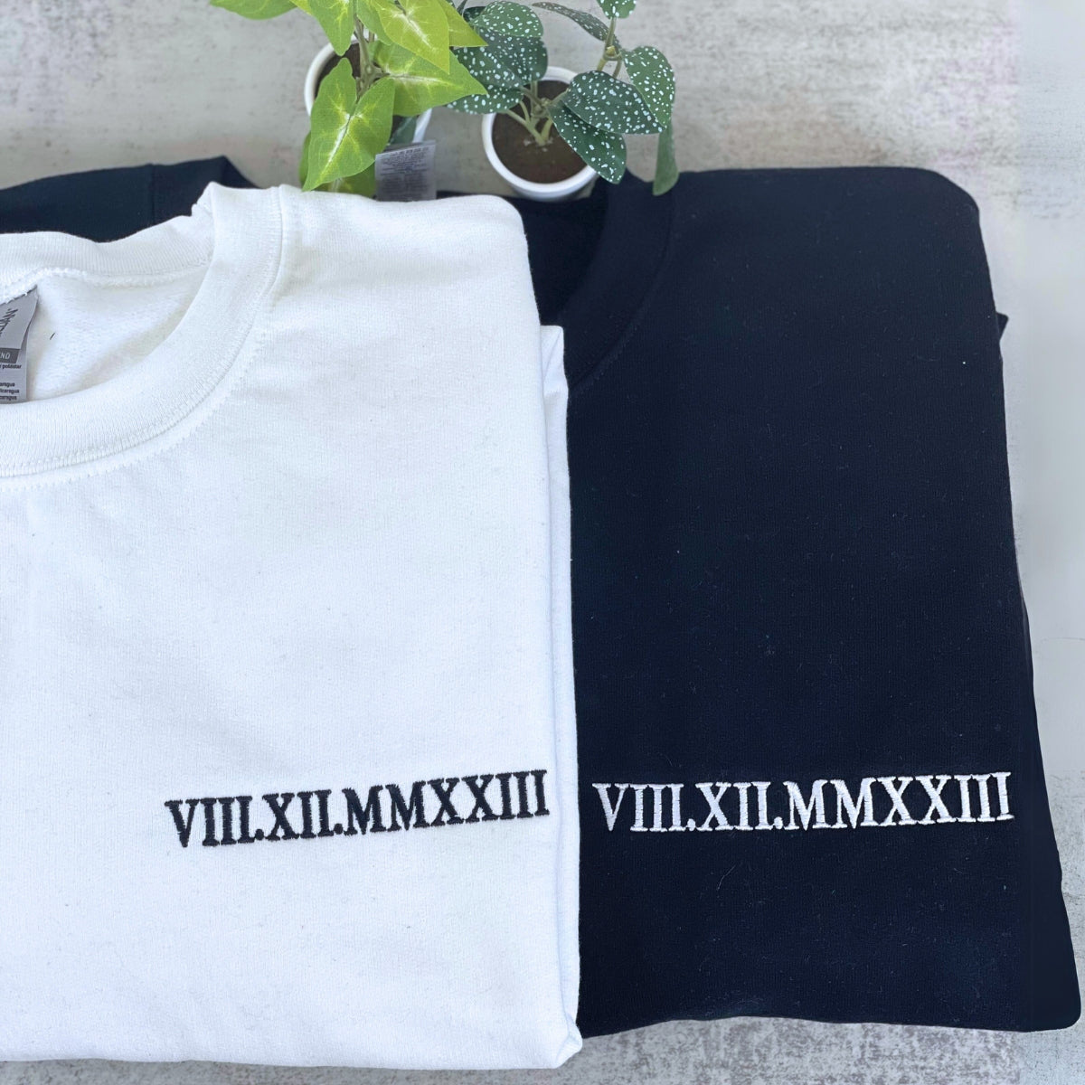 Custom Embroidered Sweatshirt Wedding Anniversary Gift for Couple Husband Wife by Roman Number Date Year - Embroly