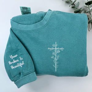 Comfort Color® Embroidered Floral Cross T-Shirt or Sweatshirt