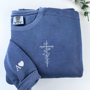 Comfort Color® Embroidered Floral Cross T-Shirt or Sweatshirt