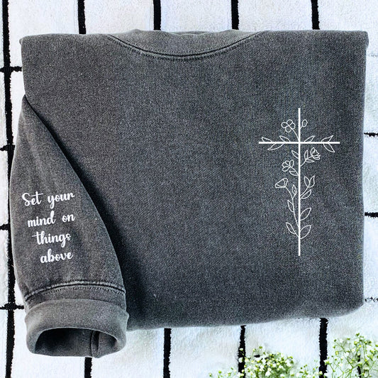 Comfort Color® Embroidered Floral Cross T-Shirt or Sweatshirt