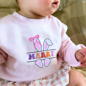 Toddler Bunny Ears Sweatshirt or Hoodie with Name on Chest, Custom Embroidered Easter Gift for Kids