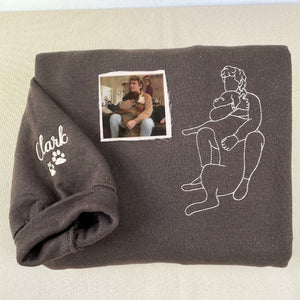 Custom Dog Dad Sweatshirt Embroidered Pet Face Name Portraits Photo on Sleeve