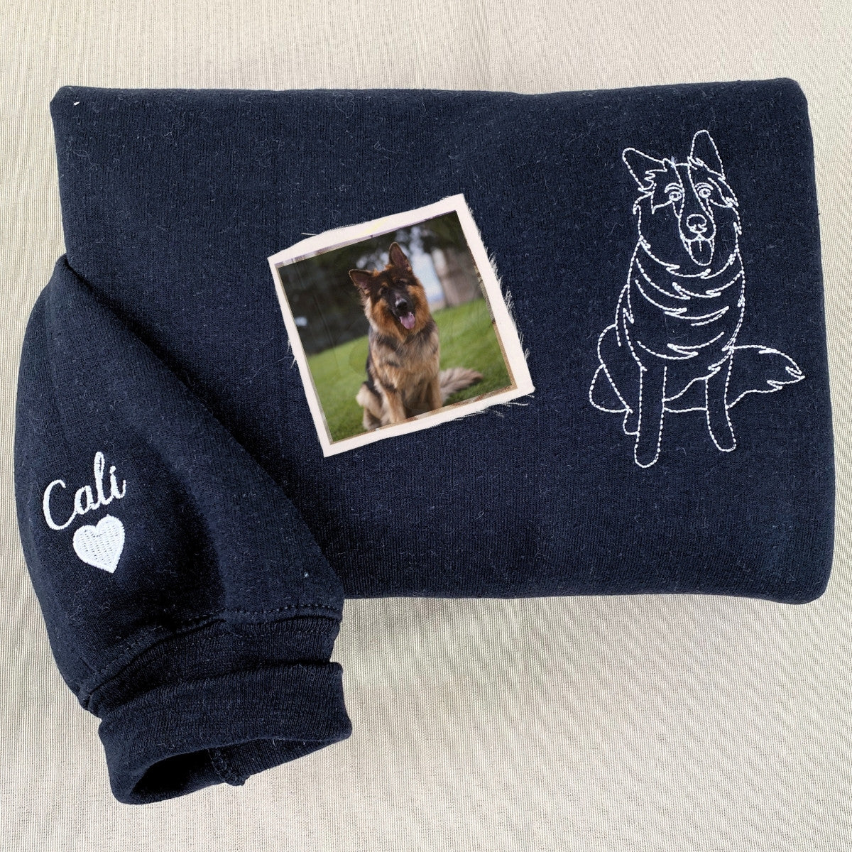 Custom Dog Dad Sweatshirt Embroidered Pet Face Name Portraits Photo on Sleeve - Embroly