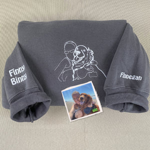 Custom Dog Dad Sweatshirt Embroidered Pet Face Name Portraits Photo on Sleeve - Embroly