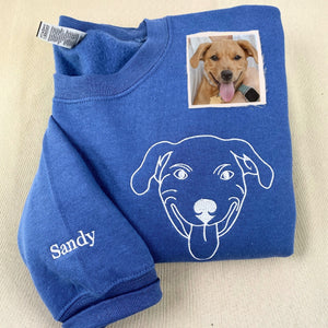 Custom Dog Dad Sweatshirt Embroidered Pet Face Name Portraits Photo on Sleeve