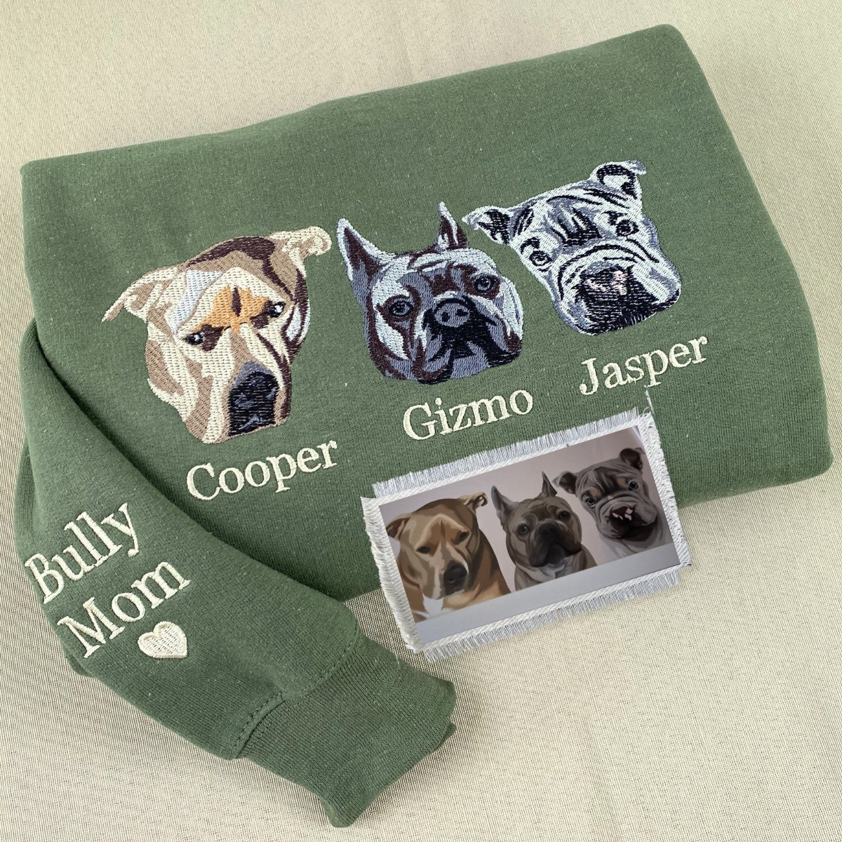 Custom Dog Dad Sweatshirt Embroidered Pet Face Name Portraits Photo on Sleeve - Embroly