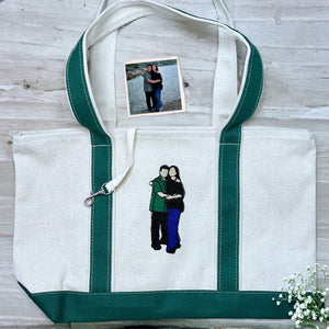 Personalized Photo Portrait Tote Bag with Embroidered - Unique Couple Gift Idea