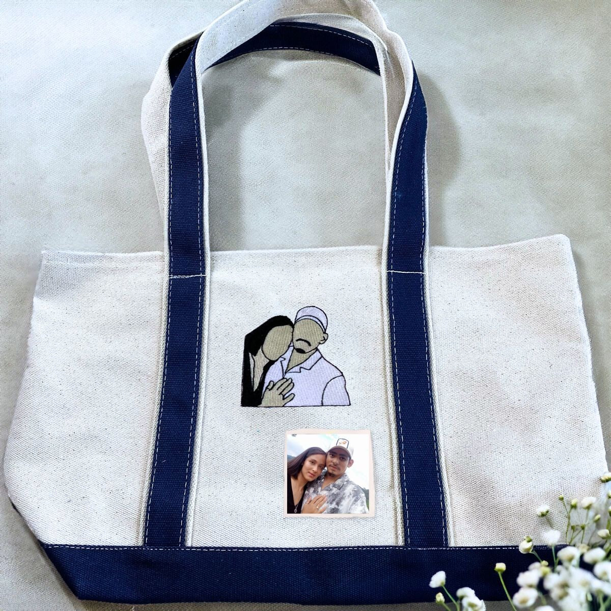 Custom Embroidered Portrait from Photo Tote Bag with Same Design