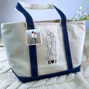 Personalized Photo Portrait Tote Bag with Embroidered - Unique Couple Gift Idea