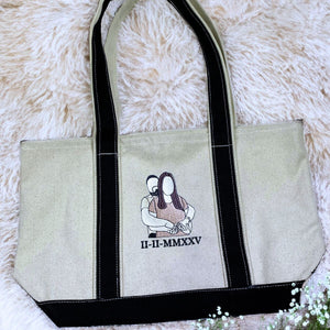 Personalized Photo Portrait Tote Bag with Embroidered - Unique Couple Gift Idea