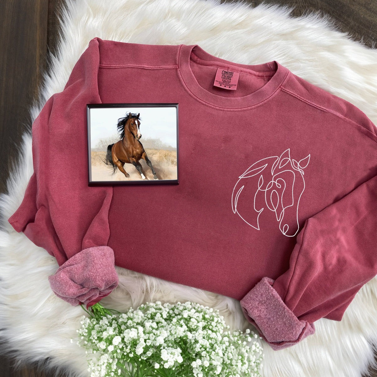 Comfort Color Custom Embroidered Horse Sweatshirt from Photo