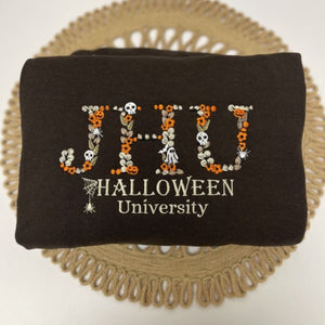 Custom Halloween University Sweatshirt with Floral Name, Embroidered Halloween Crewneck or Hoodie